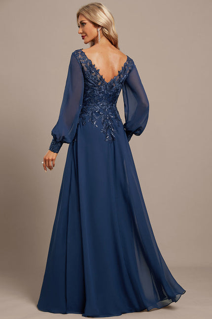 Robe Élégante Longue Paillettes Bleu - gallery 5