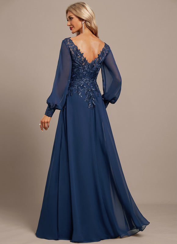 Robe Élégante Longue Paillettes Bleu - gallery 5