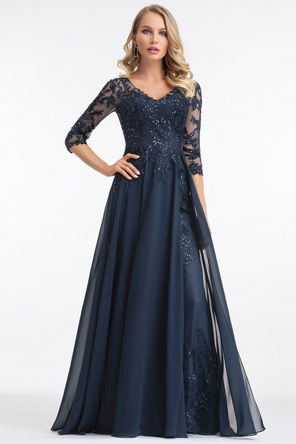 Robe Mère Mariée Bleu Marine Paillettes - gallery 1