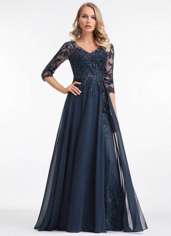 Robe Mère Mariée Bleu Marine Paillettes - gallery 1