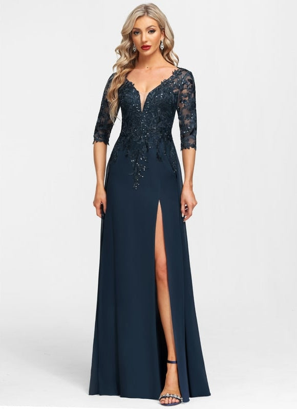 Robe Élégante Paillettes Col V - gallery 2