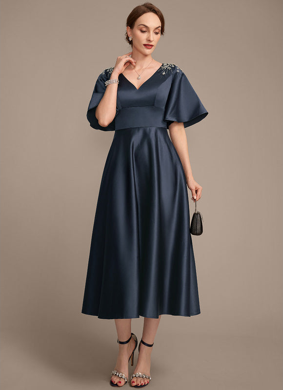 Robe Satinée Élégante Col V Poches - gallery 3