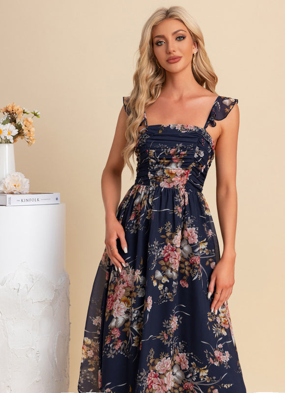 Robe Mousseline Bleu Marine - gallery 2