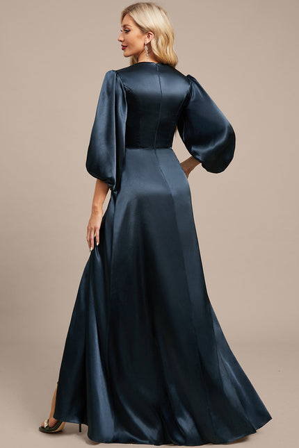 Robe Satinée Élégante Col V Fendue - gallery 6