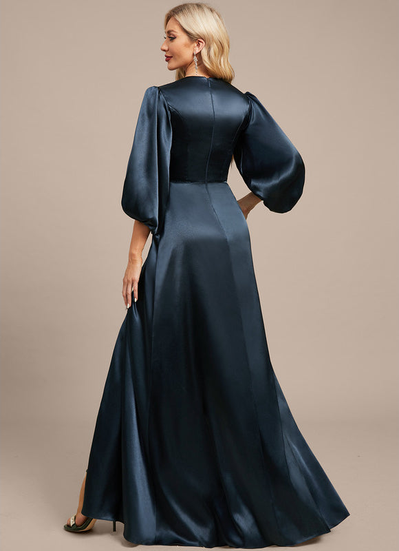 Robe Satinée Élégante Col V Fendue - gallery 6