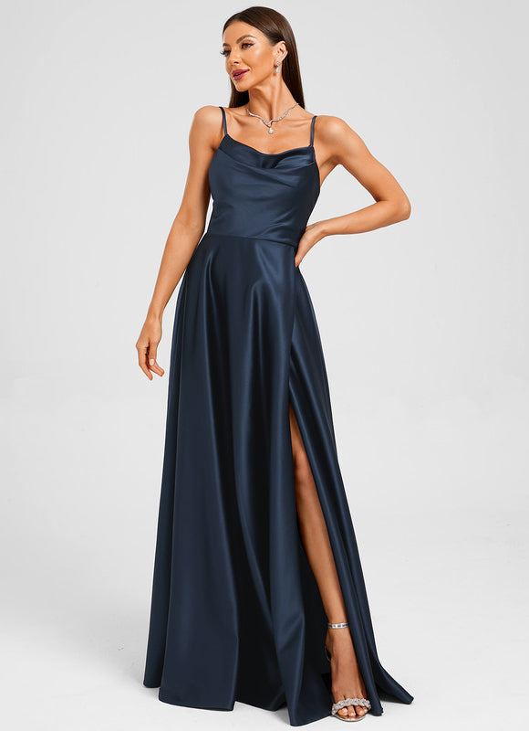 Robe Longue Bleu Marine Fendue