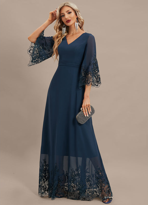 Robe Élégante Col V Volants Paillettes - gallery 3