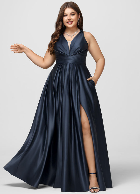 Robe Satinée Élégante Fendue Col V - gallery 5