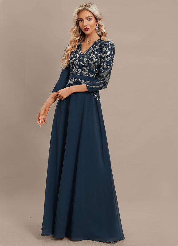 Robe Élégante Col V Brodée Nuit - gallery 3