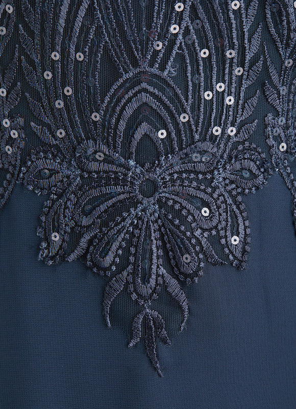Robe Élégante Col Illusion Paillettes - gallery 1