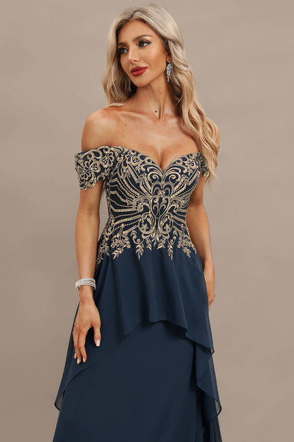 Robe Élégante Paillettes Col Off-Shoulder - gallery 1