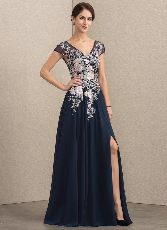 Robe Élégante Fendue Brodée Nuit - gallery 2