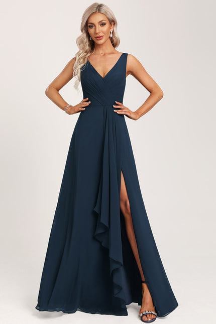 Robe Mousseline Élégante Col V Fendue