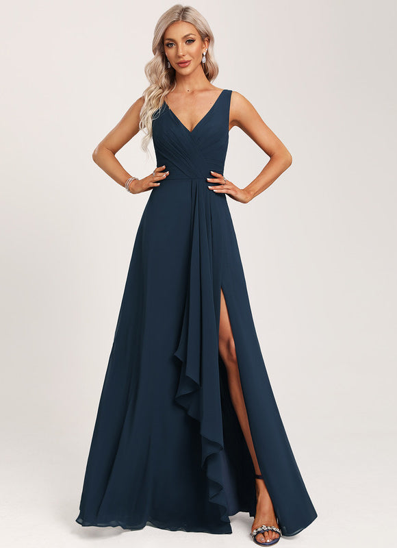 Robe Mousseline Élégante Col V Fendue