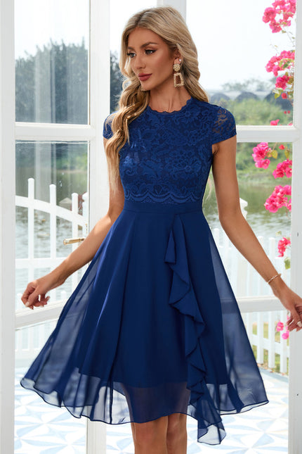 Robe Chic Dentelle Volants Bleu