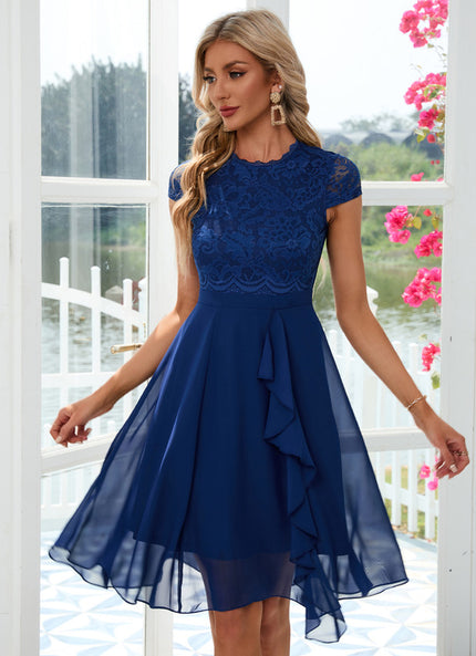 Robe Chic Dentelle Volants Bleu