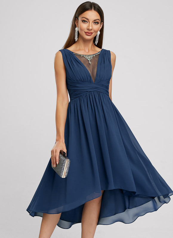 Robe Cocktail Chic Strass Asymétrique