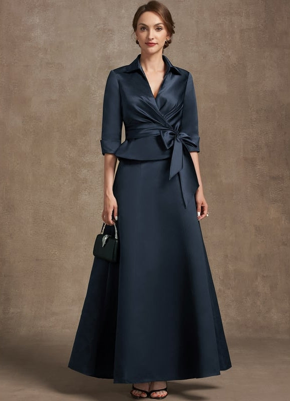 Robe Satinée Élégante Col Nœud