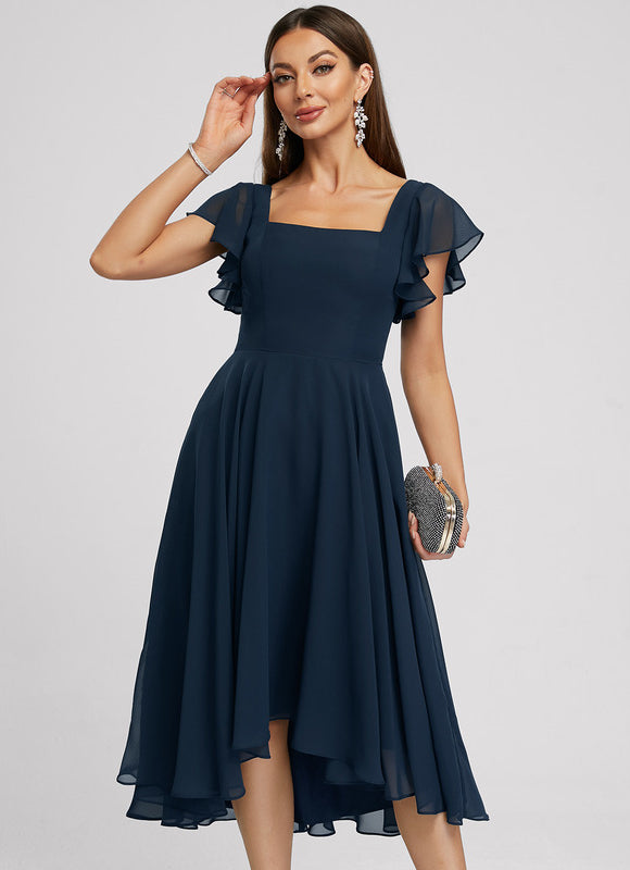 Robe Cocktail Chic Col Carré Volants - gallery 1