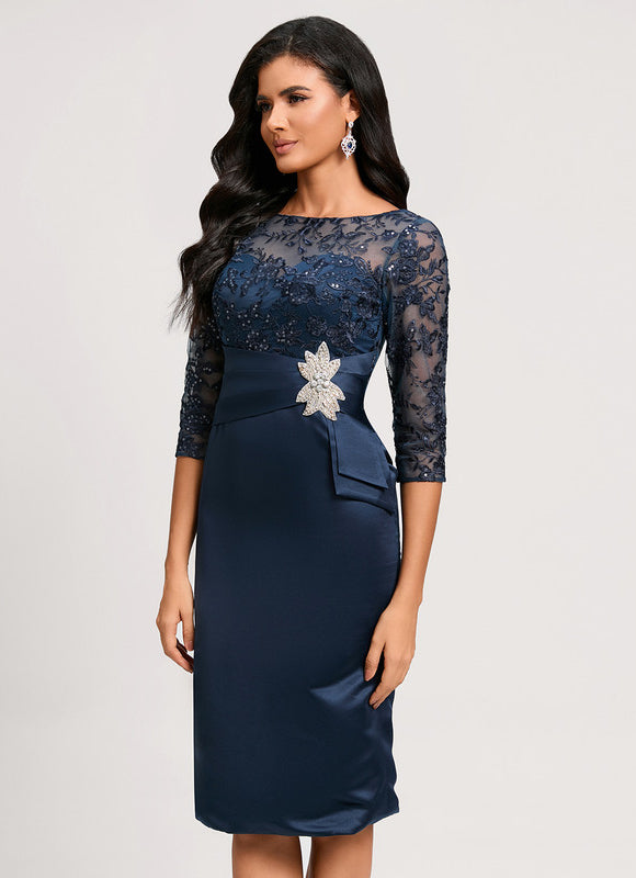 Robe Bleu Marine Dentelle Manche Longue