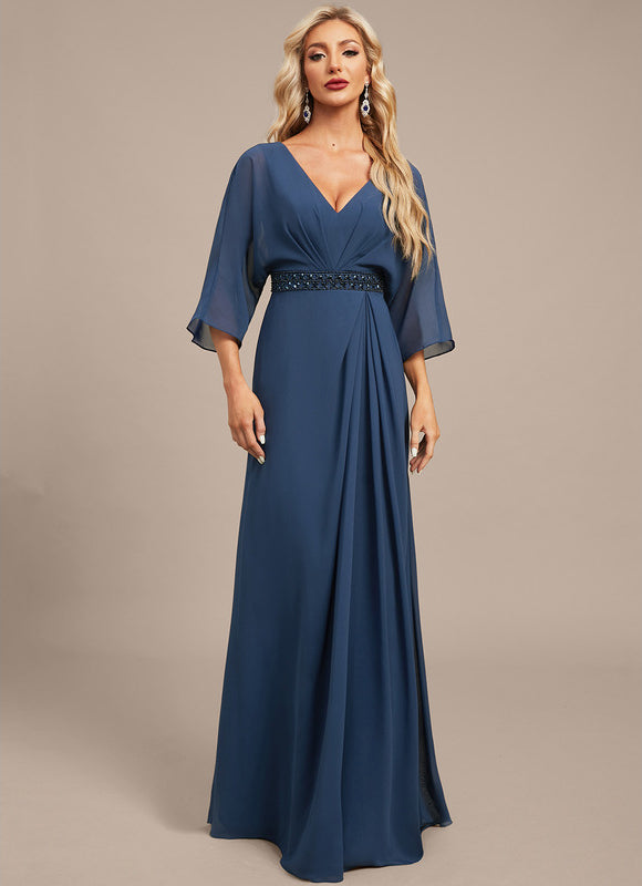Robe Longue Mousseline Élégante Bleu Marine - gallery 2