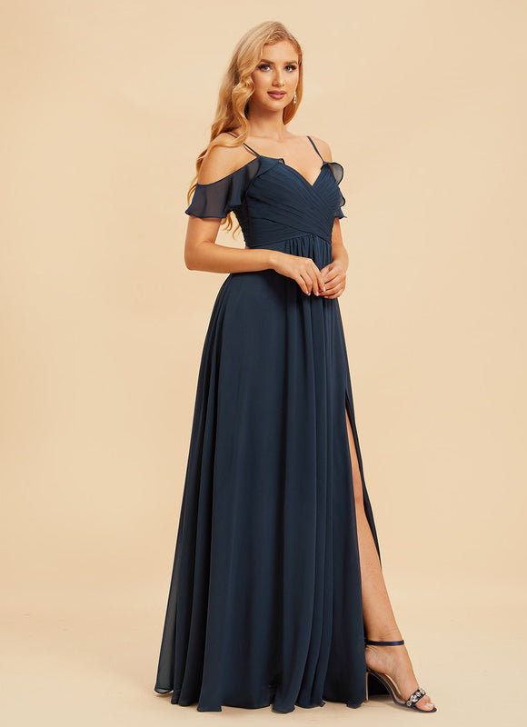 Robe Longue Chic Col V Fendue - gallery 6
