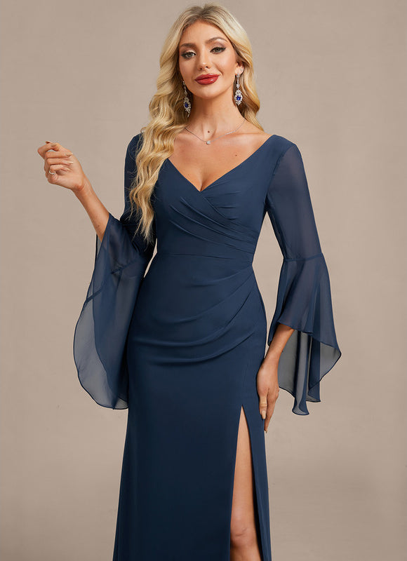 Robe Longue Moulante Bleu Marine Chic - gallery 1