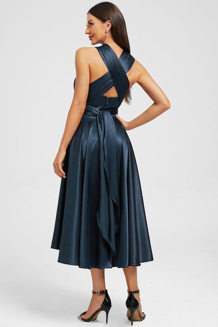 Robe Bleu Marine Satin - gallery 9