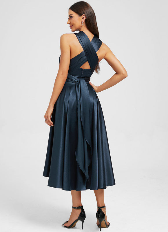 Robe Bleu Marine Satin - gallery 9
