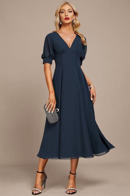 Robe Plissée Élégante Col V