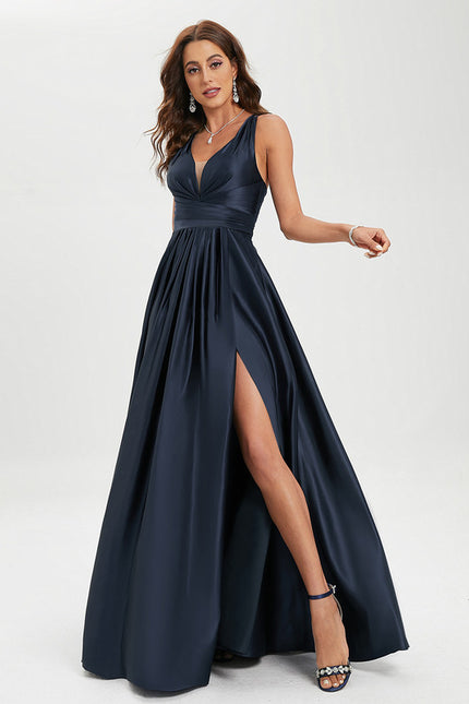 Robe Satinée Élégante Fendue Col V - gallery 2
