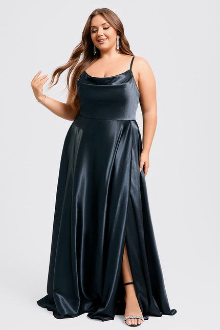 Robe Satinée Élégante Fendue Nuit - gallery 9