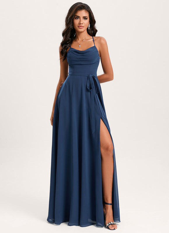 Robe Mousseline Élégante Fendue Nuit