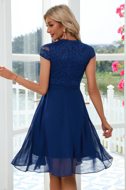 Robe Chic Dentelle Volants Bleu - gallery 3