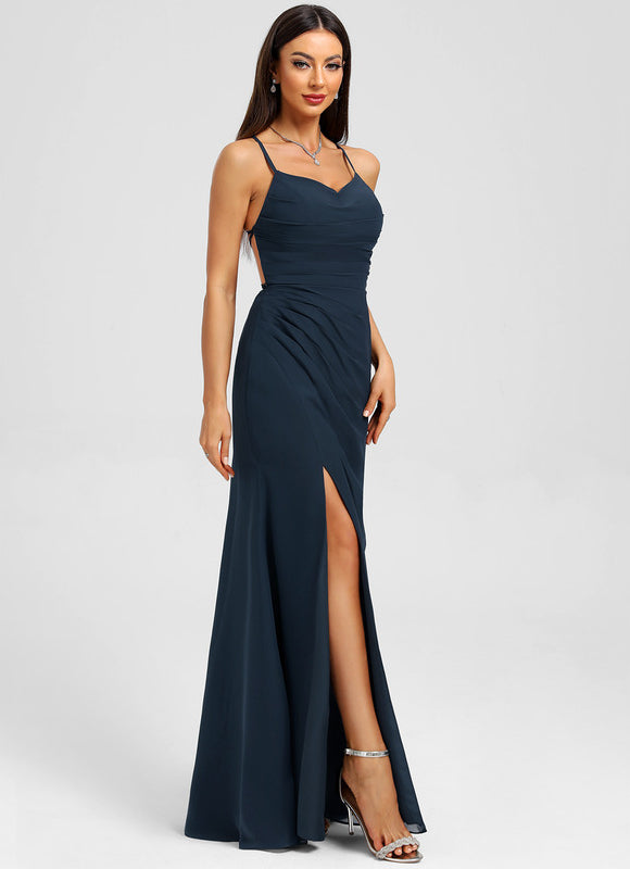 Robe Longue Mousseline Élégante Fendue - gallery 3