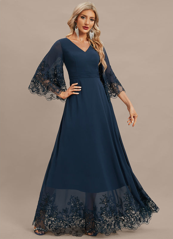 Robe Élégante Col V Volants Paillettes - gallery 4