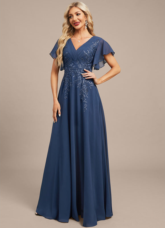Robe Élégante Col V Volants Paillettes - gallery 5