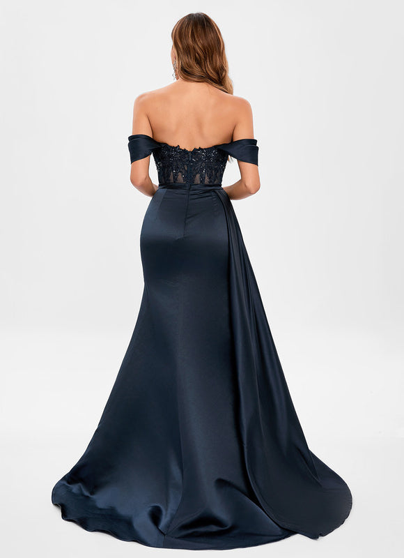 Robe Élégante Col Bateau Bleu Marine - gallery 1