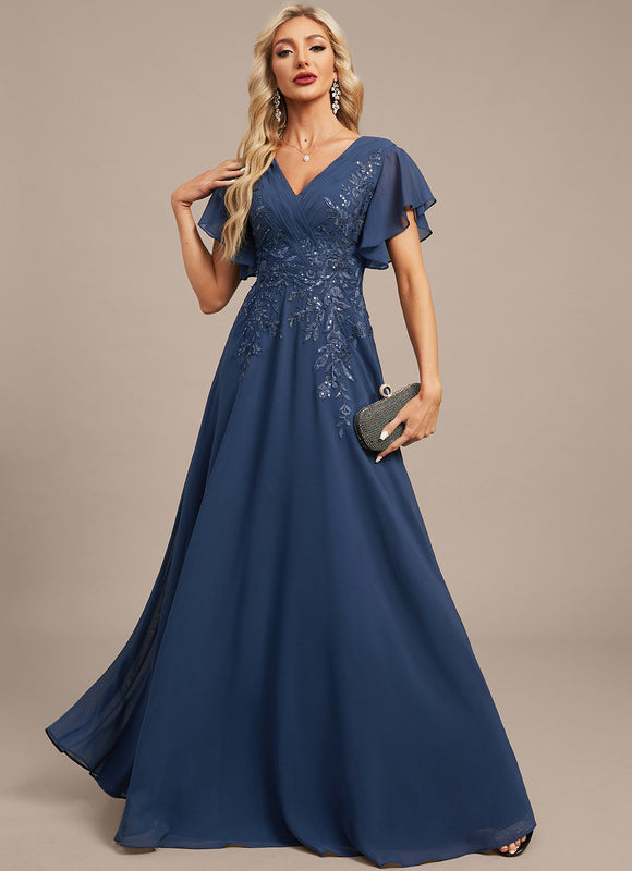 Robe Élégante Col V Volants Paillettes