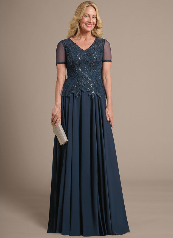 Robe Mère Mariée Bleu Marine Paillettes