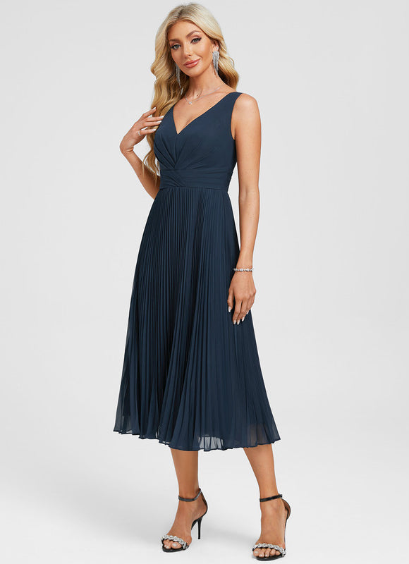 Robe Plissée Élégante Col V - gallery 2