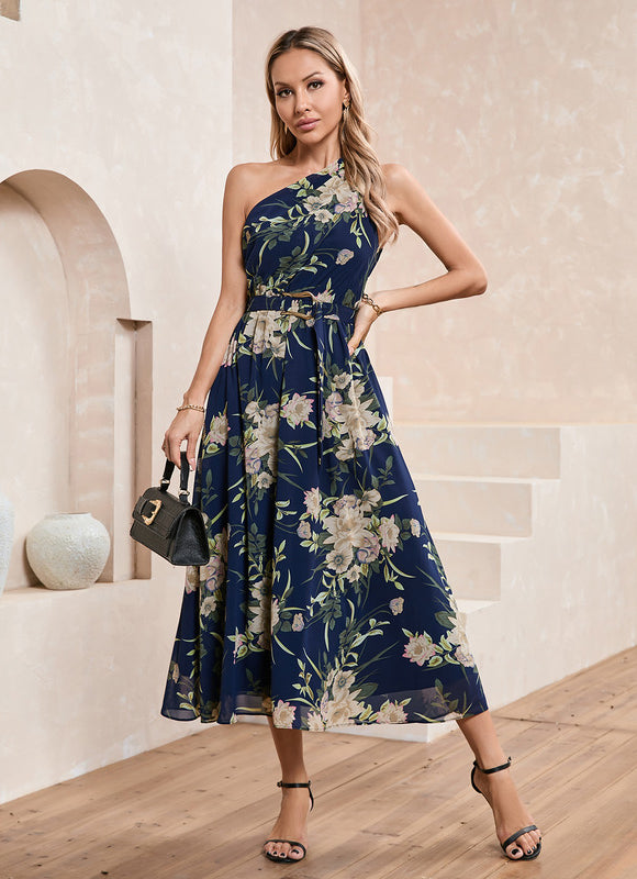 Robe Fleurie Bleue Marine