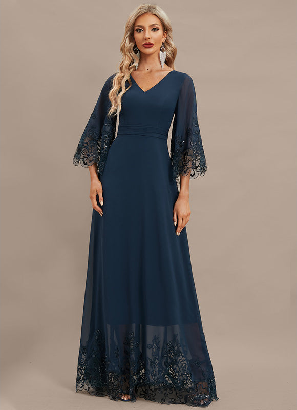 Robe Élégante Col V Volants Paillettes