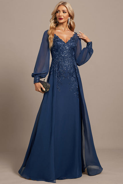 Robe Élégante Longue Paillettes Bleu - gallery 4