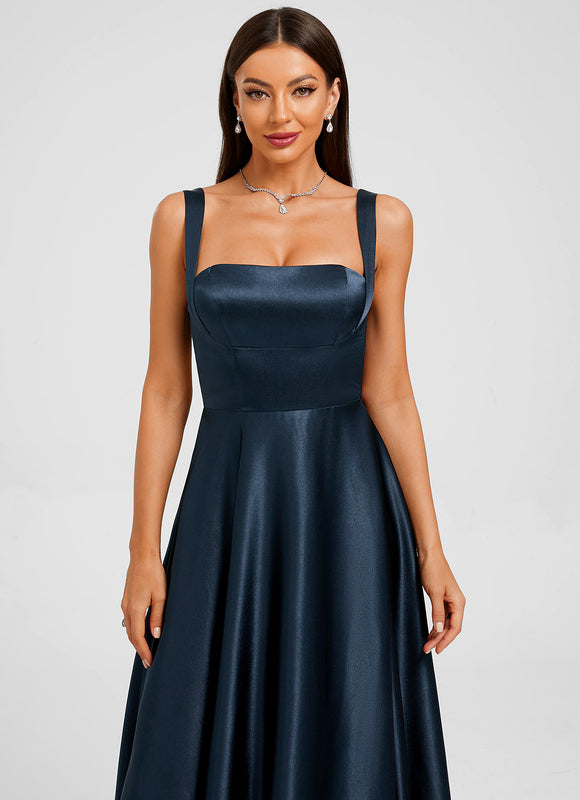 Robe Longue Satin Bleu Marine - gallery 2