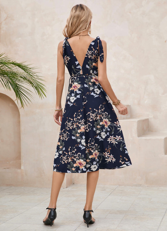 Robe Fleurie Bleu Marine Été - gallery 3