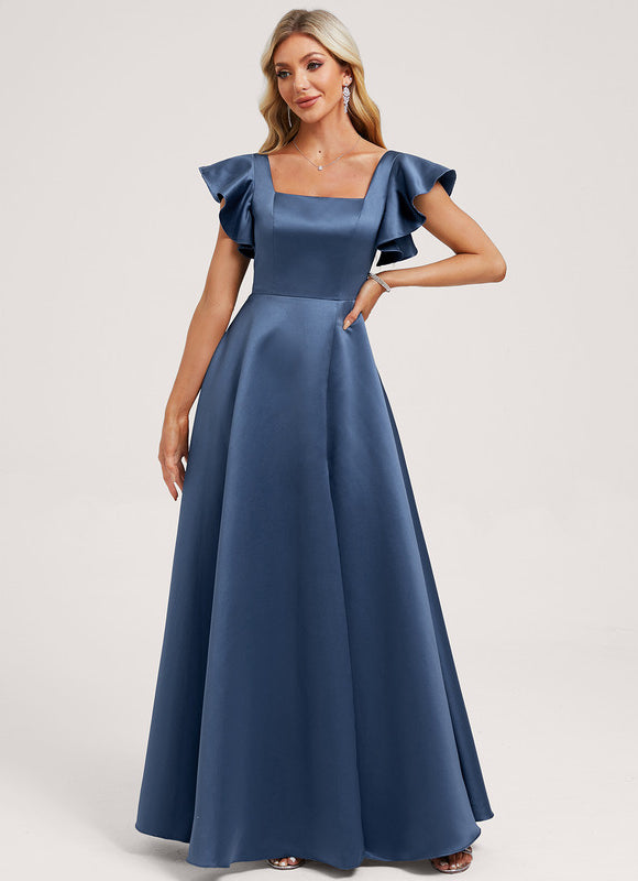 Robe Satinée Élégante Col Carré Volants - gallery 1