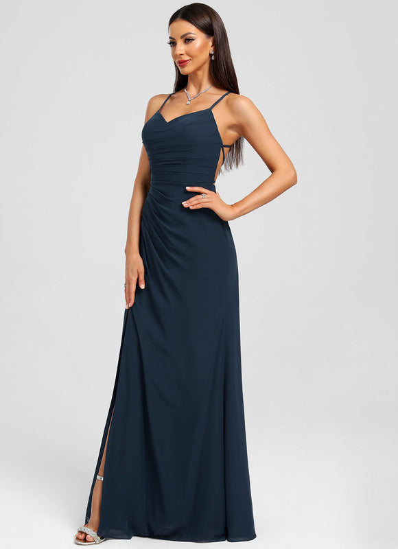 Robe Longue Mousseline Élégante Fendue - gallery 2