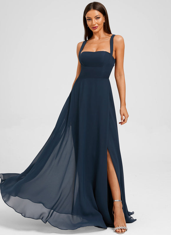 Robe Longue Mousseline Bleu Marine - gallery 1