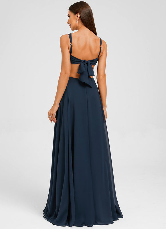 Robe Longue Mousseline Bleu Marine - gallery 5